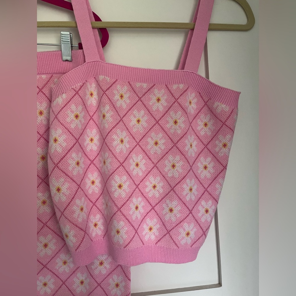 Freshman Pink Argyle Knit Tank Top and Skirt Set